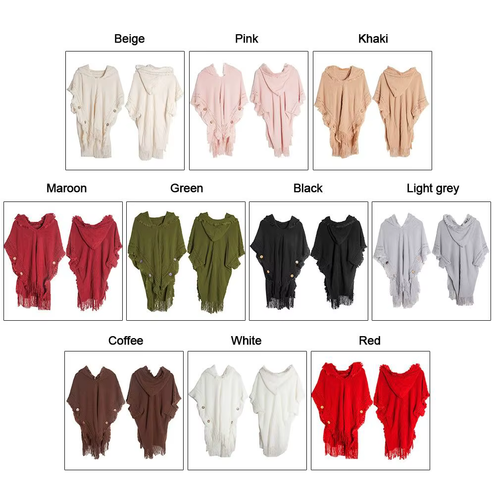 Partie de mariage bohème à capuche tricoté châle hiver chaud bouton dames gland Cape enveloppes écha