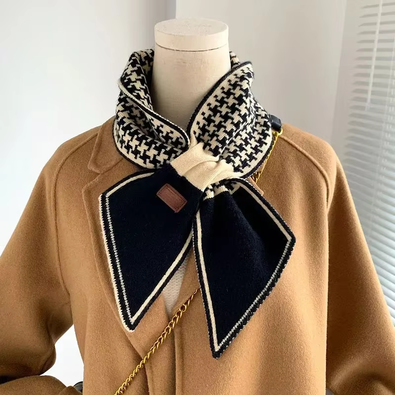 Écharpe chaude en cachemire pour femmes, Foulard à carreaux tricoté, longs et slim, petits foulards