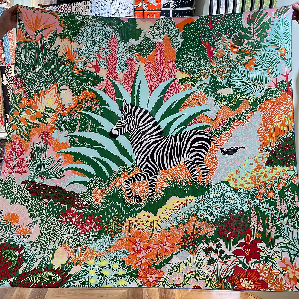 Foulard en cachemire de soie pour femmes, châle roulé à la main, imprimé zèbre forêt, carré, envelop