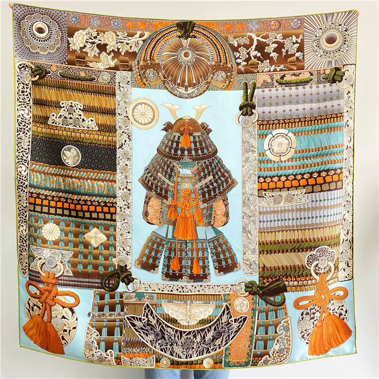Armure Warrior – foulard en sergé de soie pour femmes, 90x90cm, carré imprimé, luxe, Bandana, châle,