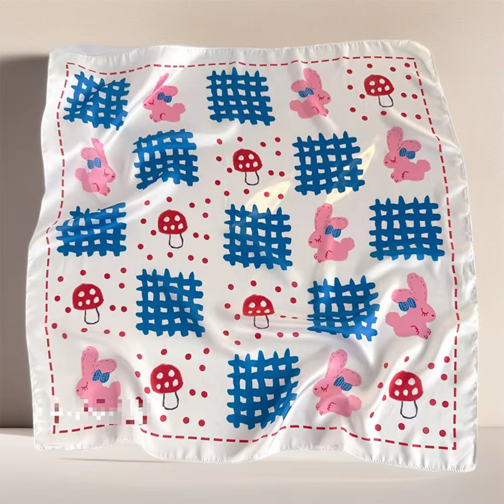 Écharpe élégante imprimée à fleurs, motif animaux, ours, petit foulard carré, Hip Hop Y2K, bandana p