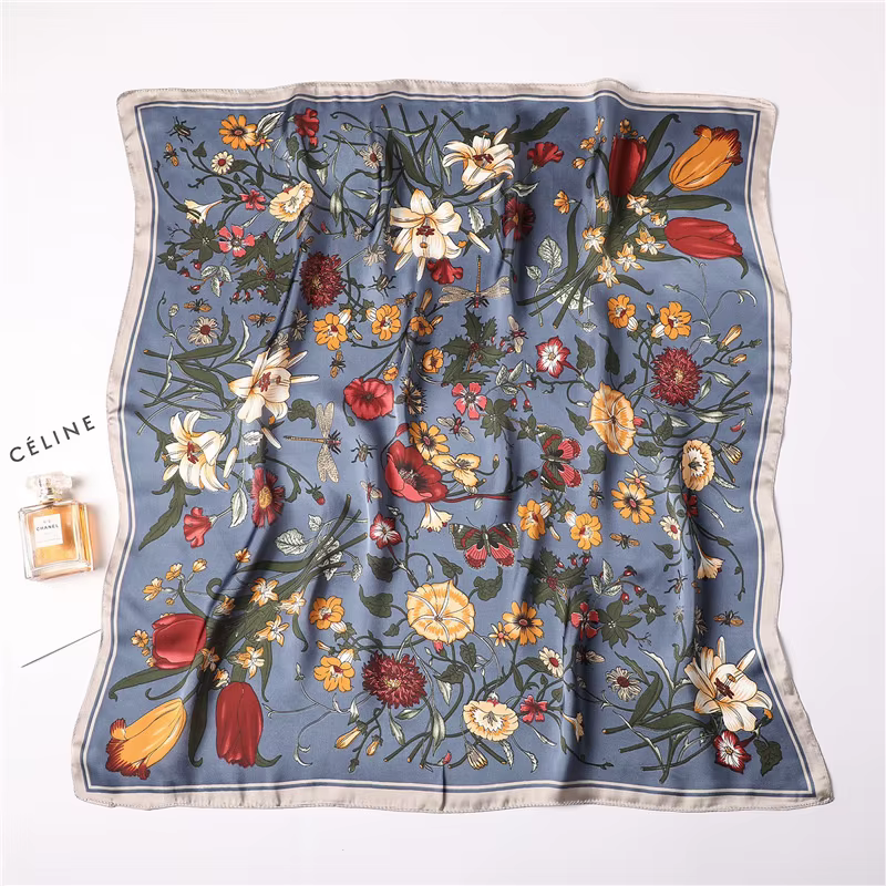 Foulards de luxe imprimés pour femmes, foulard en soie, décorations florales, petites cravates, band