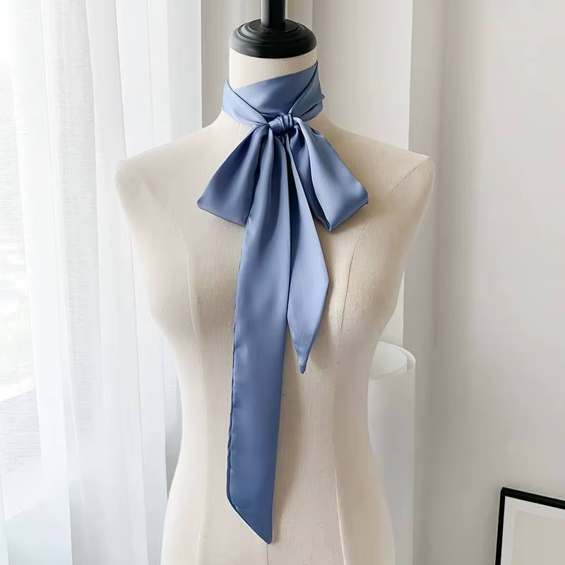 Foulard en mousseline de soie pour femmes, Style coréen, 190x5cm, couleur unie, Long bandeau, bander