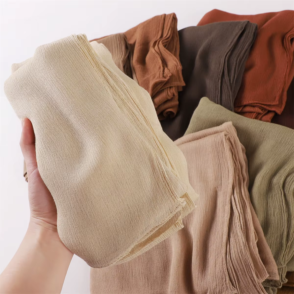 Écharpe Hijab à plis en rayonne de coton uni pour femme, grande taille, monochromatique, dame, envel