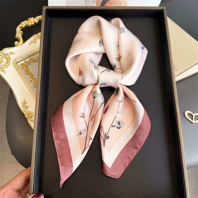 Élégant foulard carré imprimé pour femme, effet soie, châle, ruban pour cheveux, hijab, essentiel po