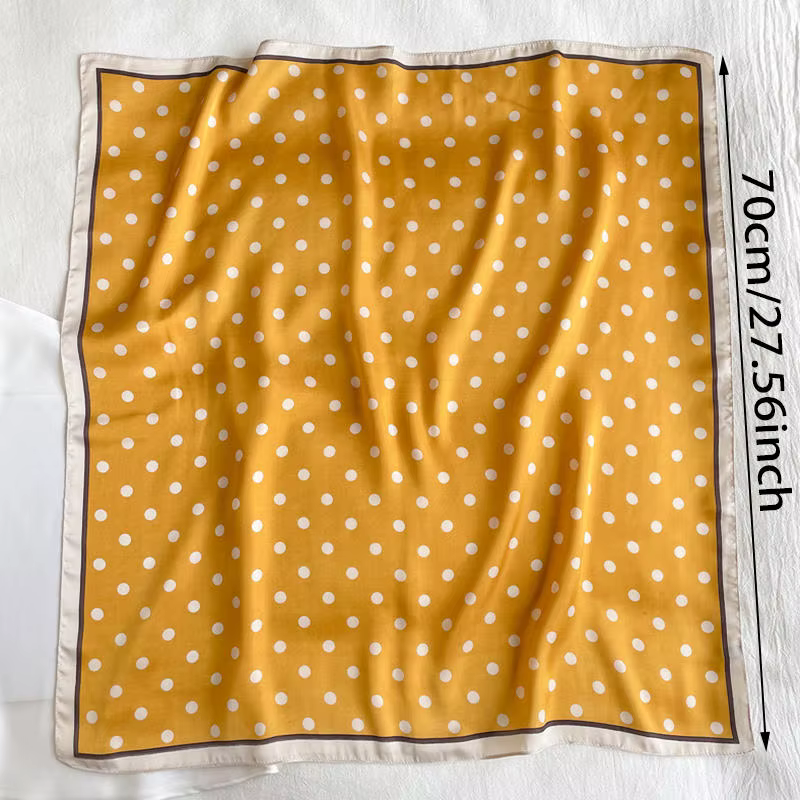 Foulard carré pour femme à pois, imitation soie, léger, châle tendance, hijab, bandana, accessoire p