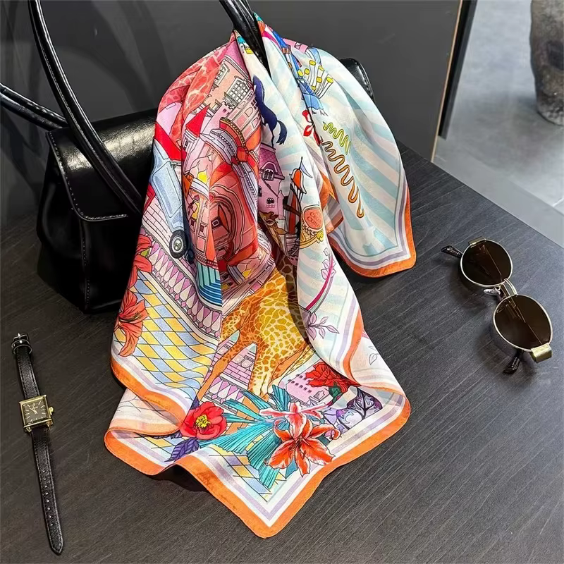 Marque de luxe 100% foulard en soie naturelle femmes Design petit châle carré ruban de cheveux bande