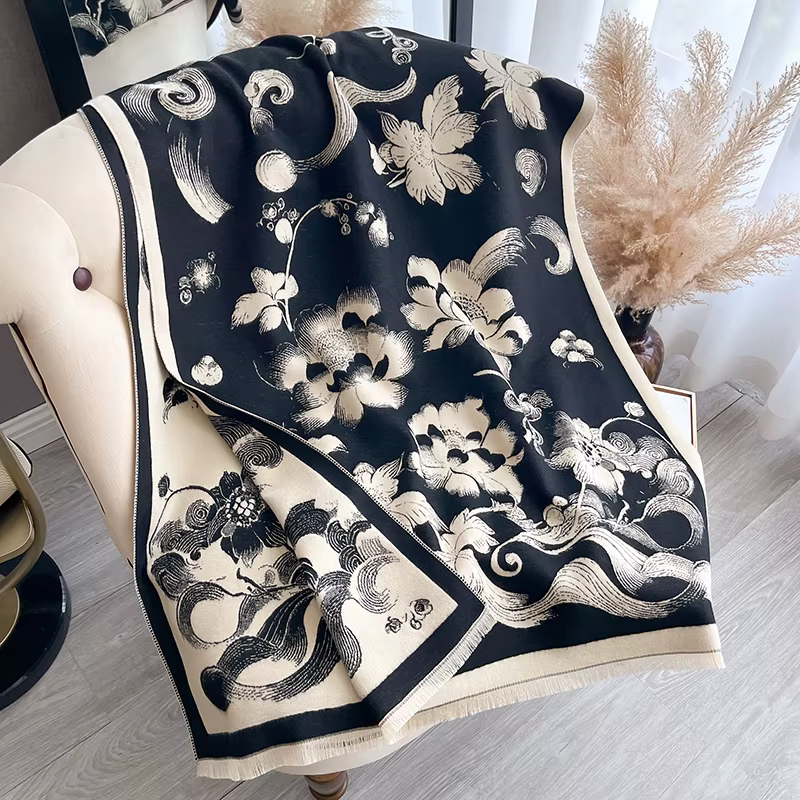 Nouveau 2025 femmes marque de mode lotus écharpe de luxe automne hiver chaud châles imprimer écharpe