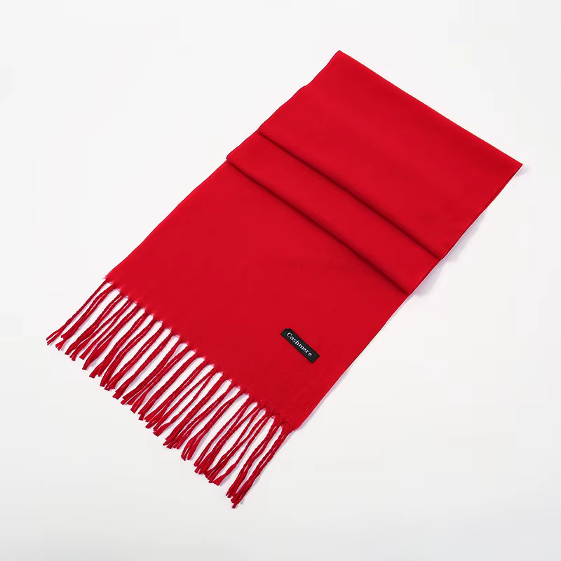 Écharpe en cachemire rouge pour femme, châles enveloppants avec pompon, Pashmina, jubilé, hiver, épa