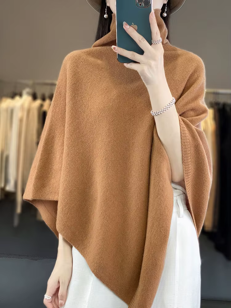 Châle en laine mérinos 100% pour femme, pull à col roulé, doux et chaud, tricoté, style coréen, vête