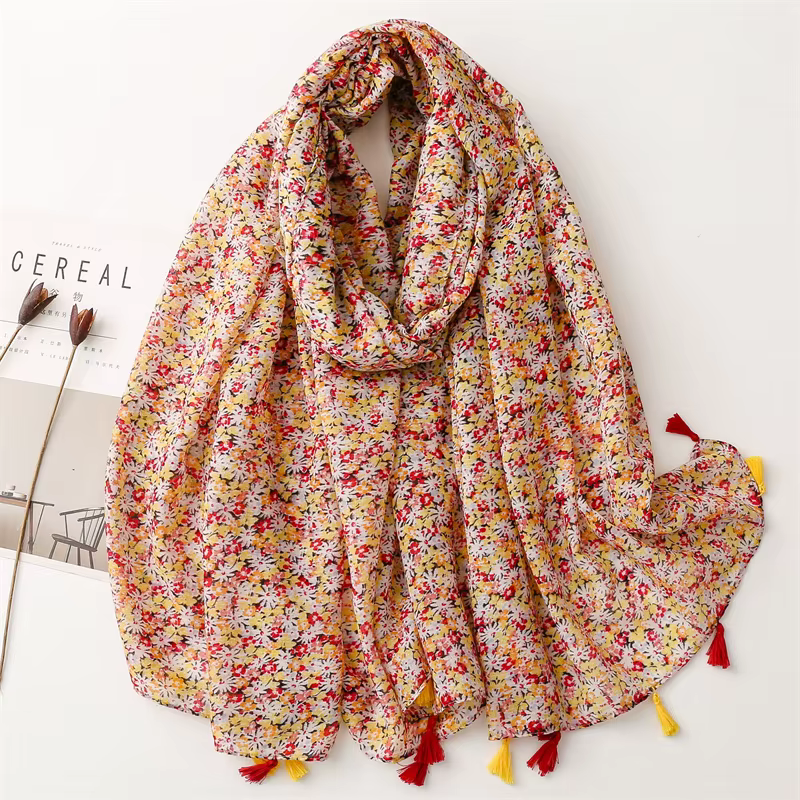 Châle en Viscose avec pompon Floral abstrait Paisley pour femme, écharpe enveloppante de haute quali