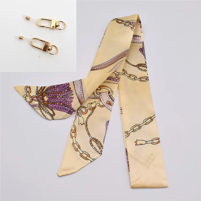 Sangles d'écharpe en soie pour femmes, chaîne de lunettes, mode bohémien, masque imprimé coloré, lun