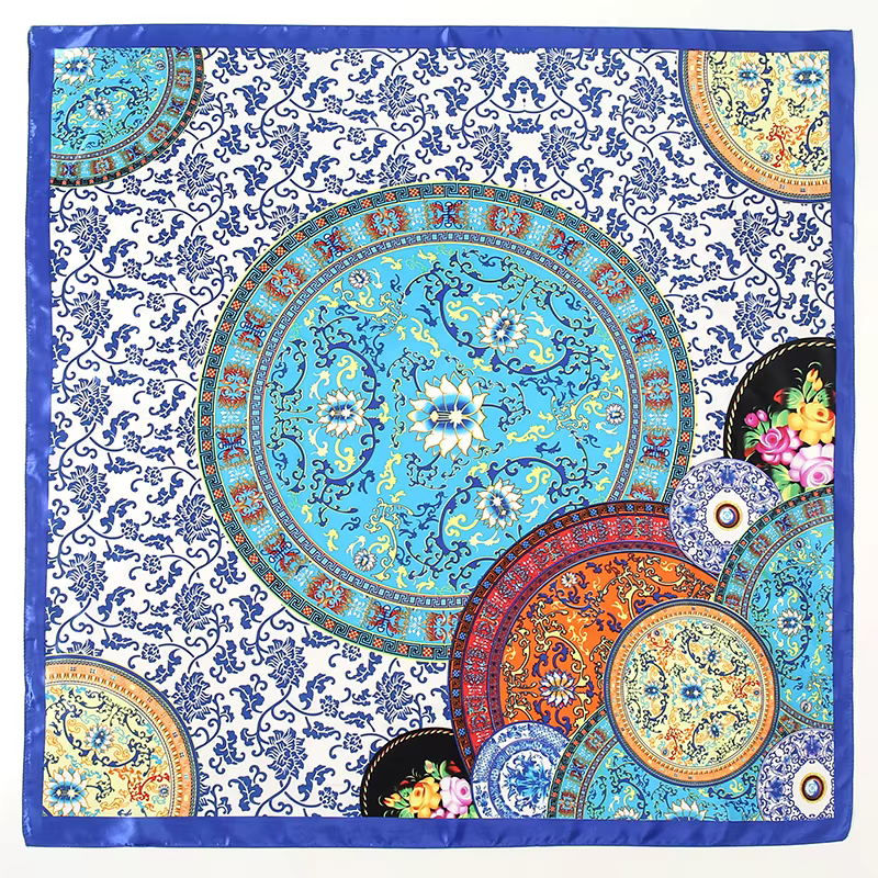 Foulard carré en soie pour femmes, marque de luxe, imprimé en Satin, Hijab, paréo, Bandana, châle, b