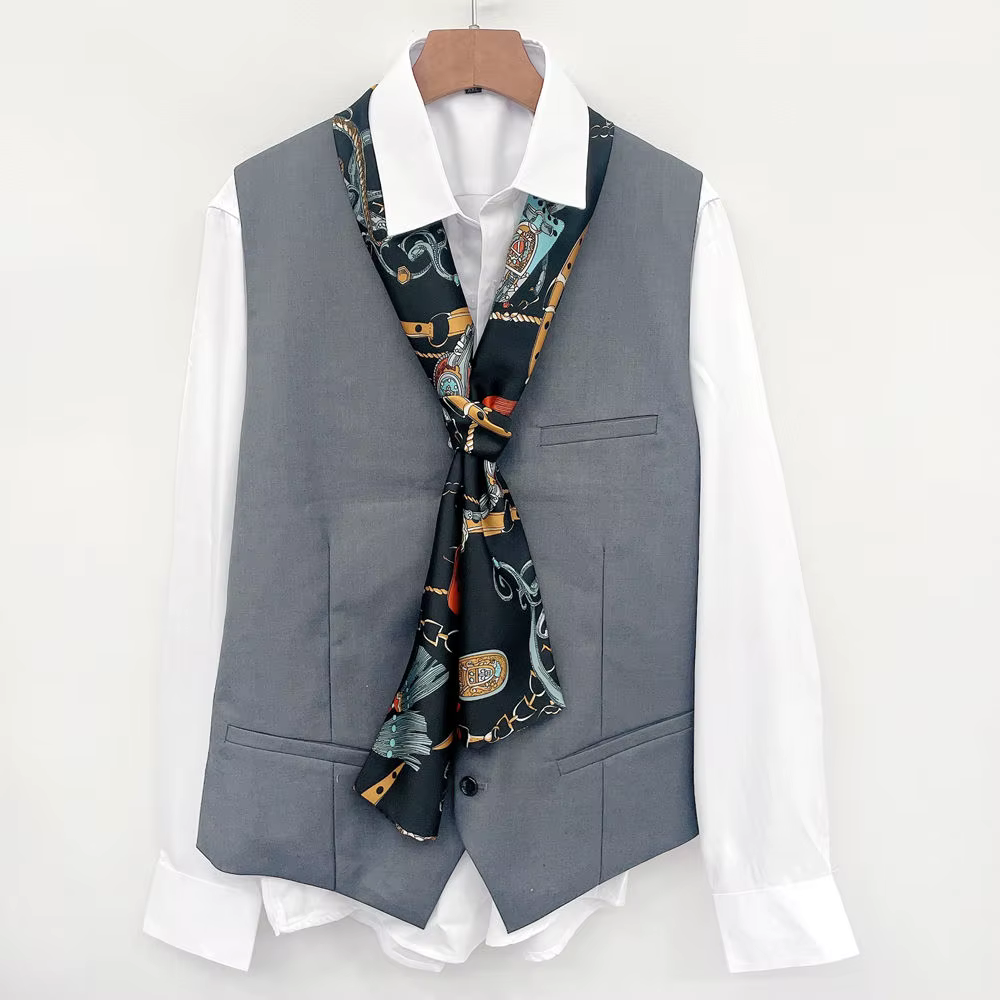 Homme écharpe costume chemise Double face cou écharpe longue bande petite entreprise décontracté rét