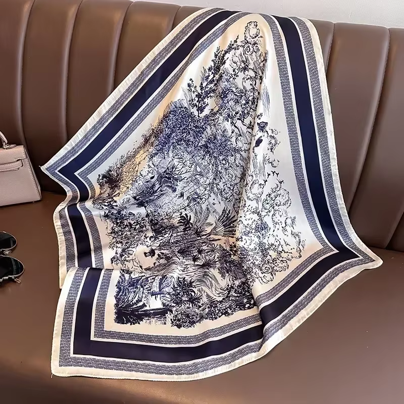 2025 printemps et automne nouveau 100% écharpe en Polyester femmes 70 cm imprimé carré écharpe en pl