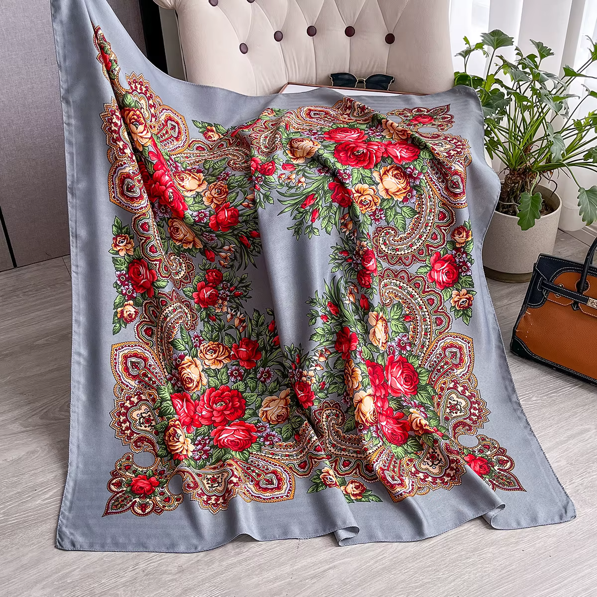 Femmes russe écharpe florale Style ethnique carré Bandana foulards dames mouchoir bandeau foulard en