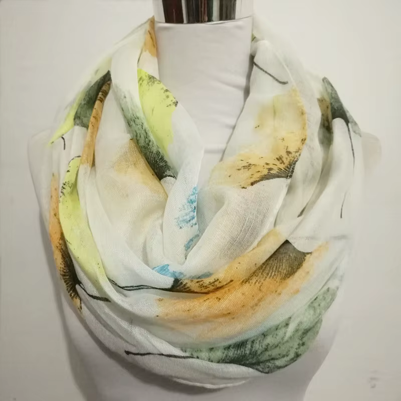 Mode boucle foulards pour femmes Ginkgo Flroal Viscose infini écharpe dame châles enveloppes Pashmin