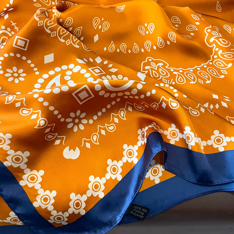 Grand châle en satin imprimé pour femme, écharpe de marque de luxe, bandeau de sauna, hijab, turban,