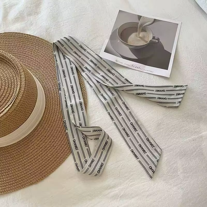 Écharpe imprimée à pois et rayures, longue et étroite pour femmes, en mousseline de soie, Bandana, s
