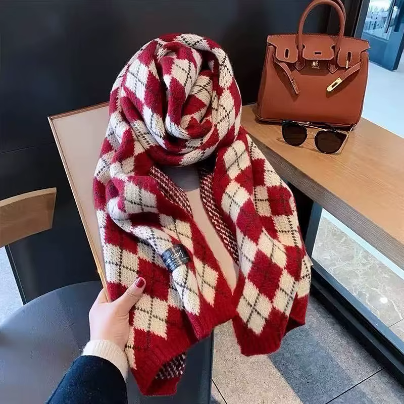 Écharpe rouge à carreaux pour femme, cadeau d'hiver, de noël, d'anniversaire, de nouvel an, en laine