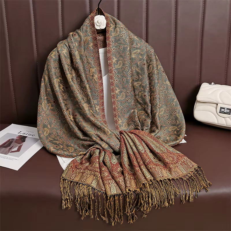 Écharpe Jacquard en Coton pour Femme, Grand Châle, Mode Élégante, Longue Impression, Écharpes Décora