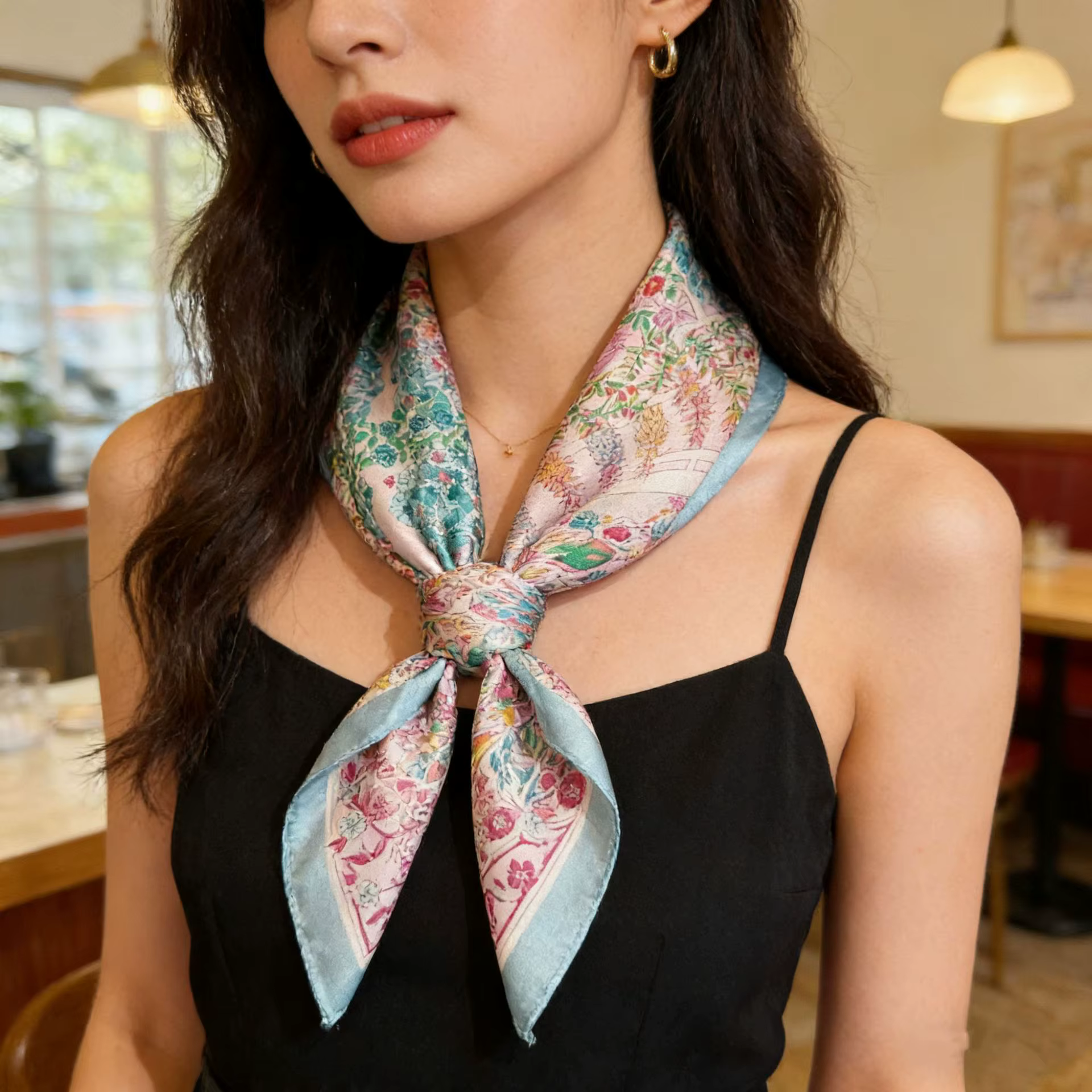 Foulard léger pour femme 100% Soie de Mûrier Véritable, Bandana Carré Tendance, Bandeau Cheveux, Hij