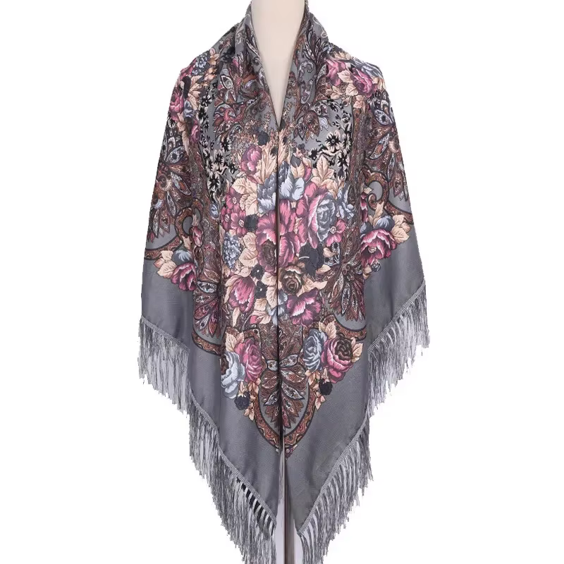 160*160 cm ethnique grande écharpe carrée pour femme châles gland imprimé fleuri foulard Turban enve