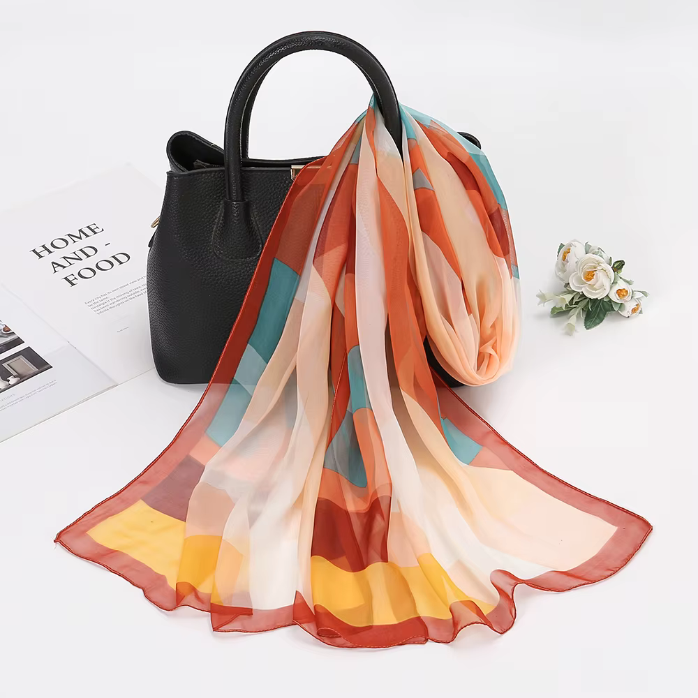 Foulard en soie à carreaux pour femmes musulmanes, imprimé, Hijab, en mousseline de soie, élégant, c
