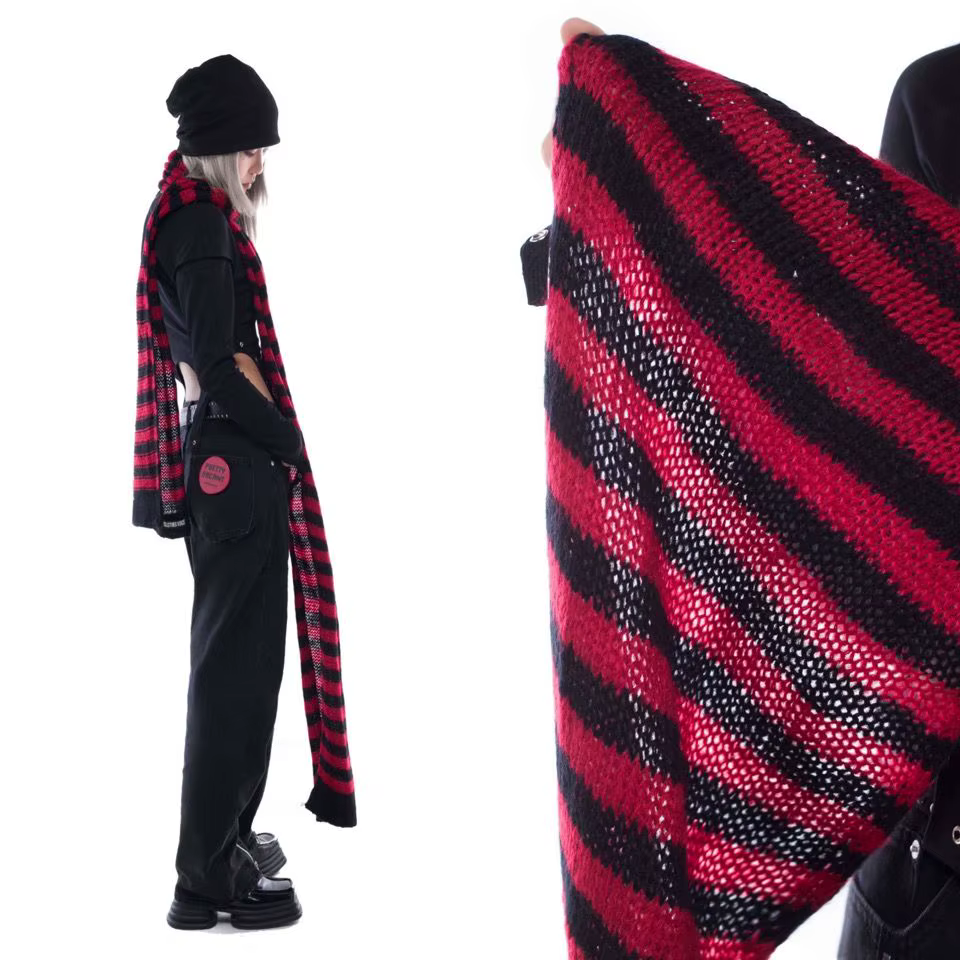 KOSAHIKI 2026 Y2k Girl Long Scarves Korean Japanese Basic Scarf Gothic Stripe Women Unisex Harajuku 