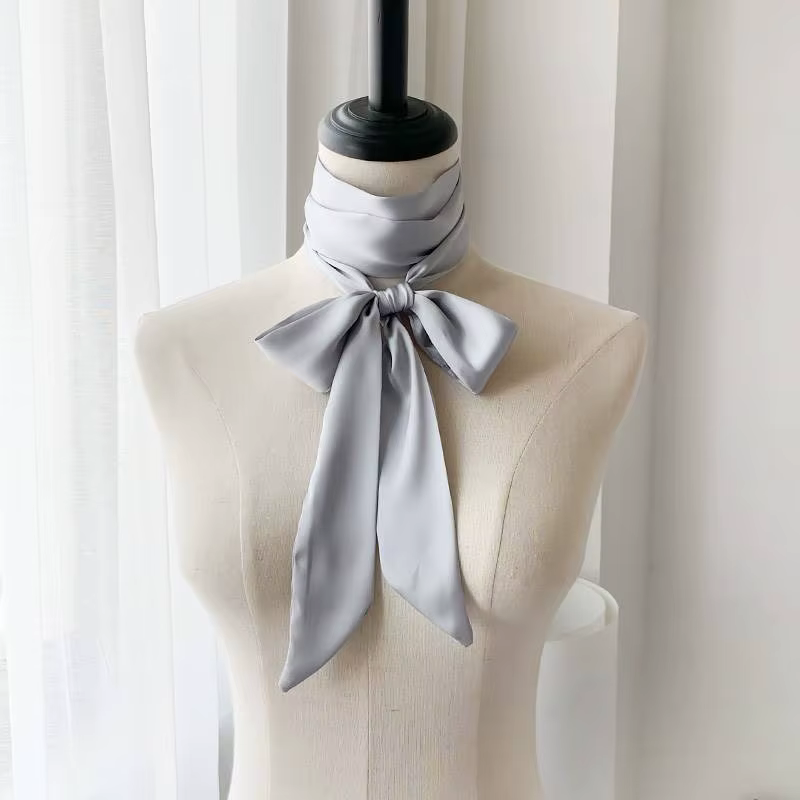 Foulard en mousseline de soie pour femmes, Style coréen, 190x5cm, couleur unie, Long bandeau, bander