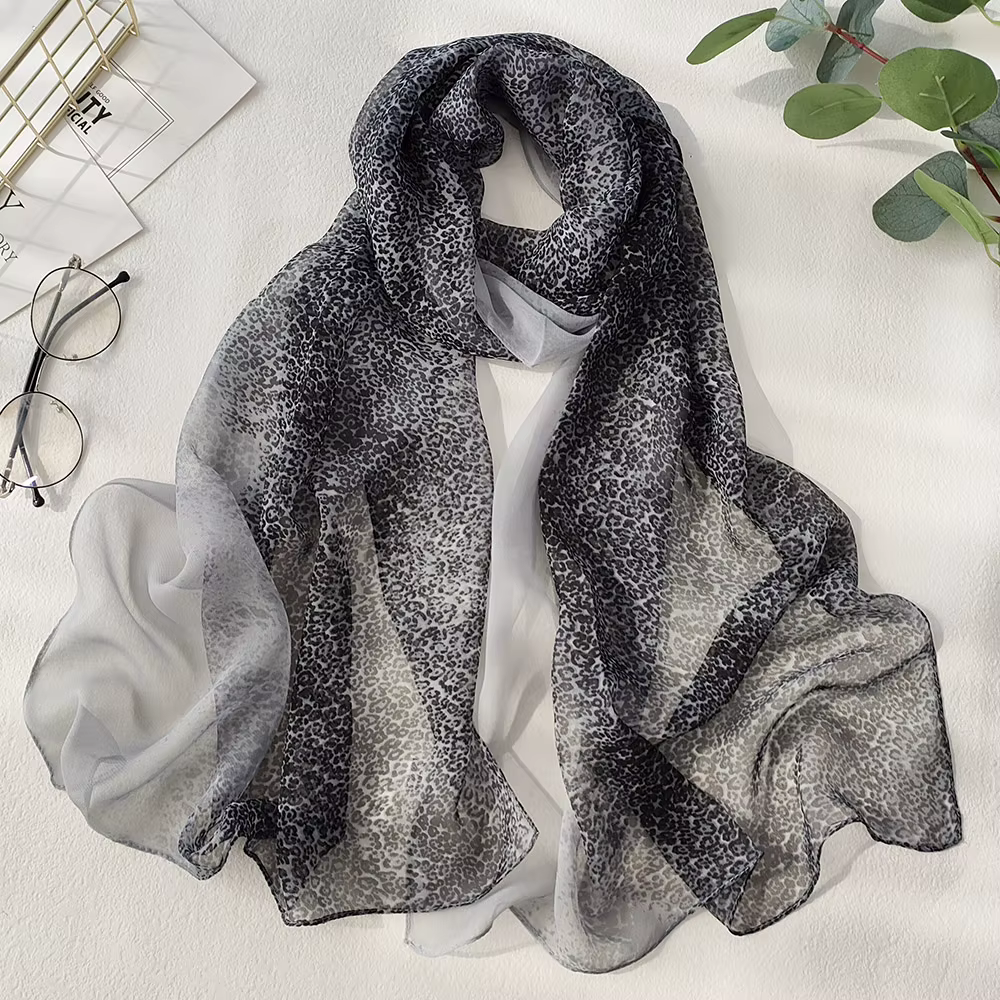 Foulard en mousseline de soie Georgette pour femmes, Style classique, dégradé, léopard, élégant, Ban