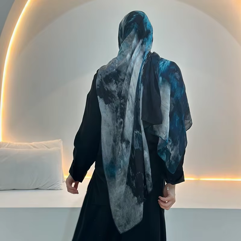 Écharpe musulmane en marbre Hijab imprimé aquarelle, Protection solaire douce et respirante, légère,