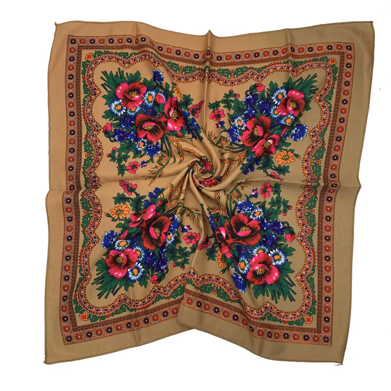 Foulard Imprimé Floral Rétro pour Femme, Bandana Carré, Châle, Bande de Sauna, Russe, National