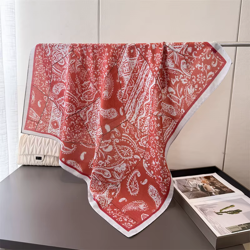 Foulard carré 90x90 cm en coton et lin pour femme, châle, bandeau, foulard de luxe imprimé, hijab mu