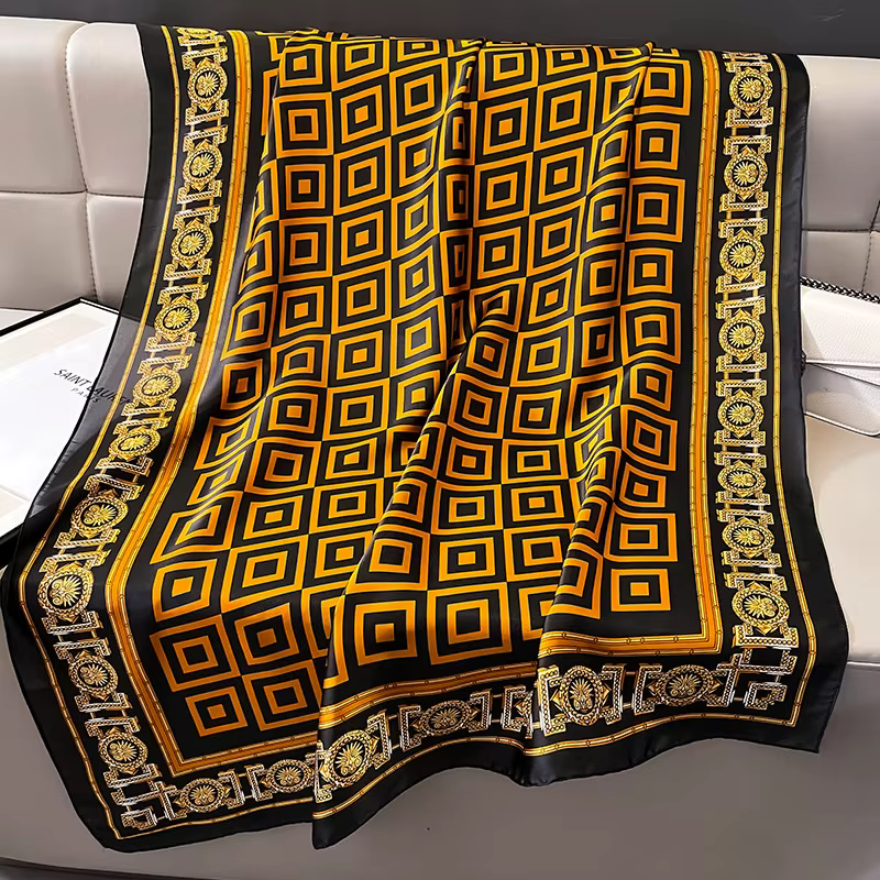 Grand châle en satin imprimé pour femme, écharpe de marque de luxe, bandeau de sauna, hijab, turban,