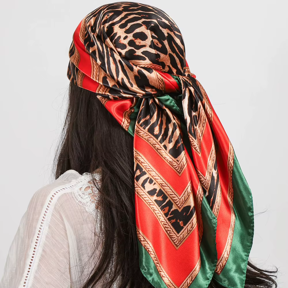 Foulard de mode pour femme, marque de luxe, carré 90*90cm, en soie satinée, bandana doux, écharpe de