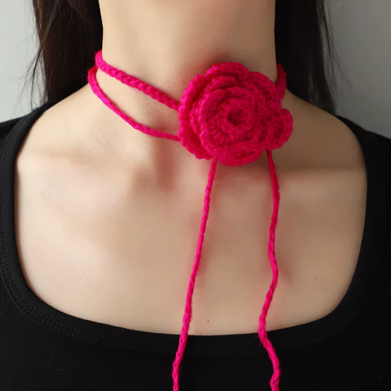 Crochet fait à la main pour filles, décoration florale de cou, collier ras du cou, Streetwear, mode