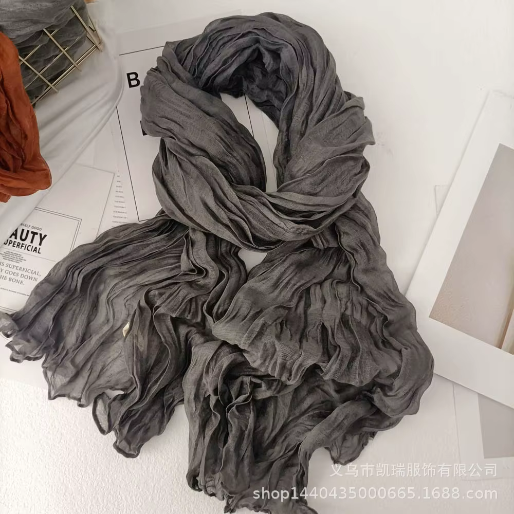Écharpe de couleur unie rétro automne hiver nouveau plissé vert rétro mince longue bande châle homme