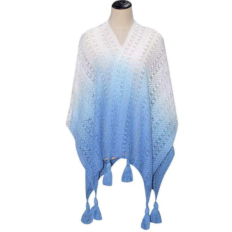 Châle fin ajouré dégradé style ethnique pour femme, grande cape décorative printemps-été
