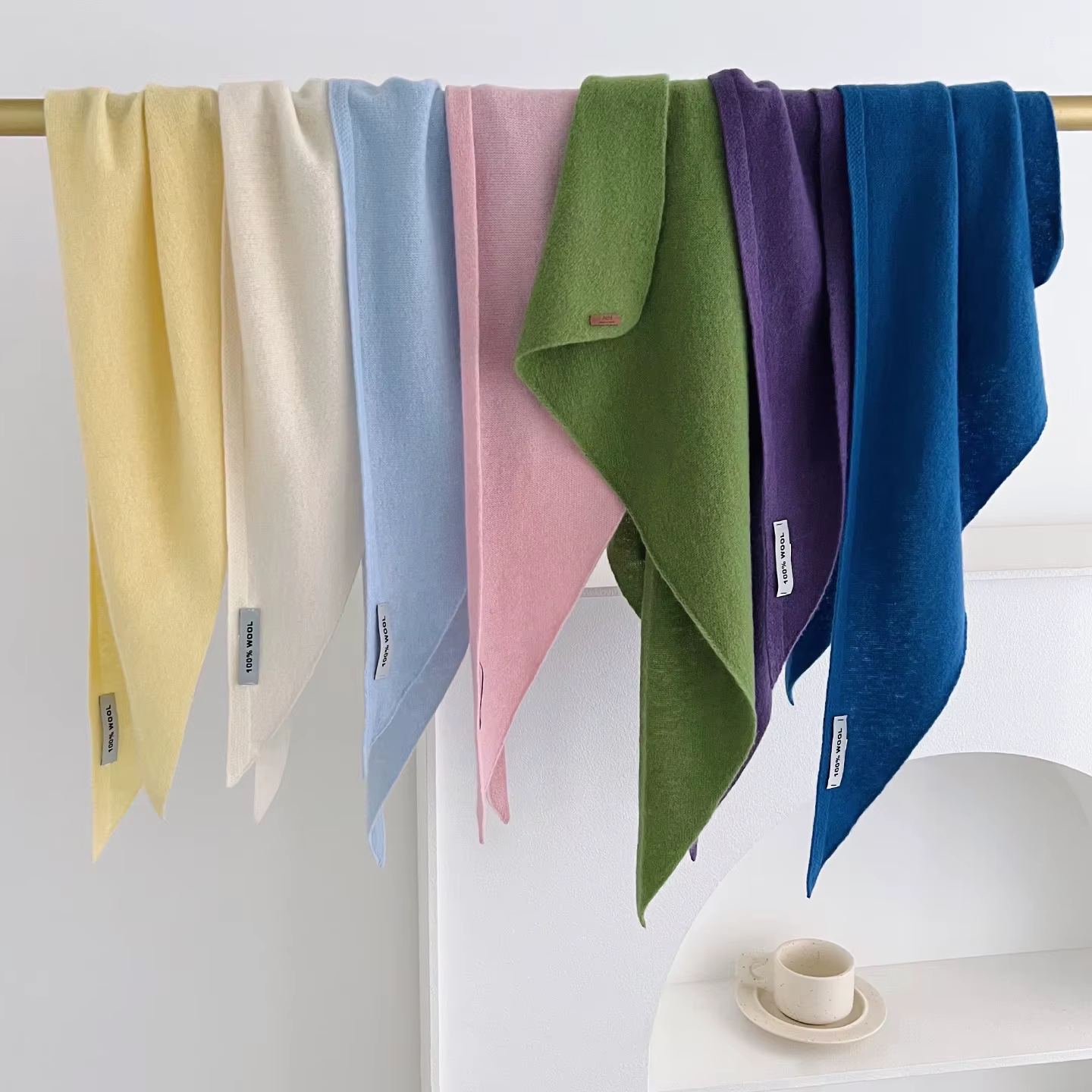 Écharpe tricotée en laine 100% pour femme, écharpe chaude, couleur unie brillante, châle épais, cach