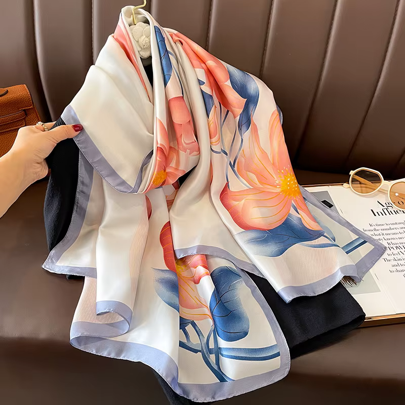 Écharpe Hijab en Satin pour Femme, Design à la Mode, Étole de Plage, Protection Solaire d'Été, Foula
