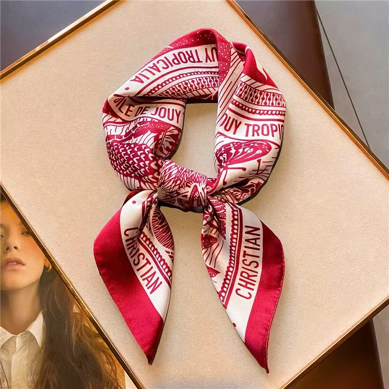 Foulard en Satin doux pour femmes, foulard carré imprimé à la mode, accessoires professionnels de 70