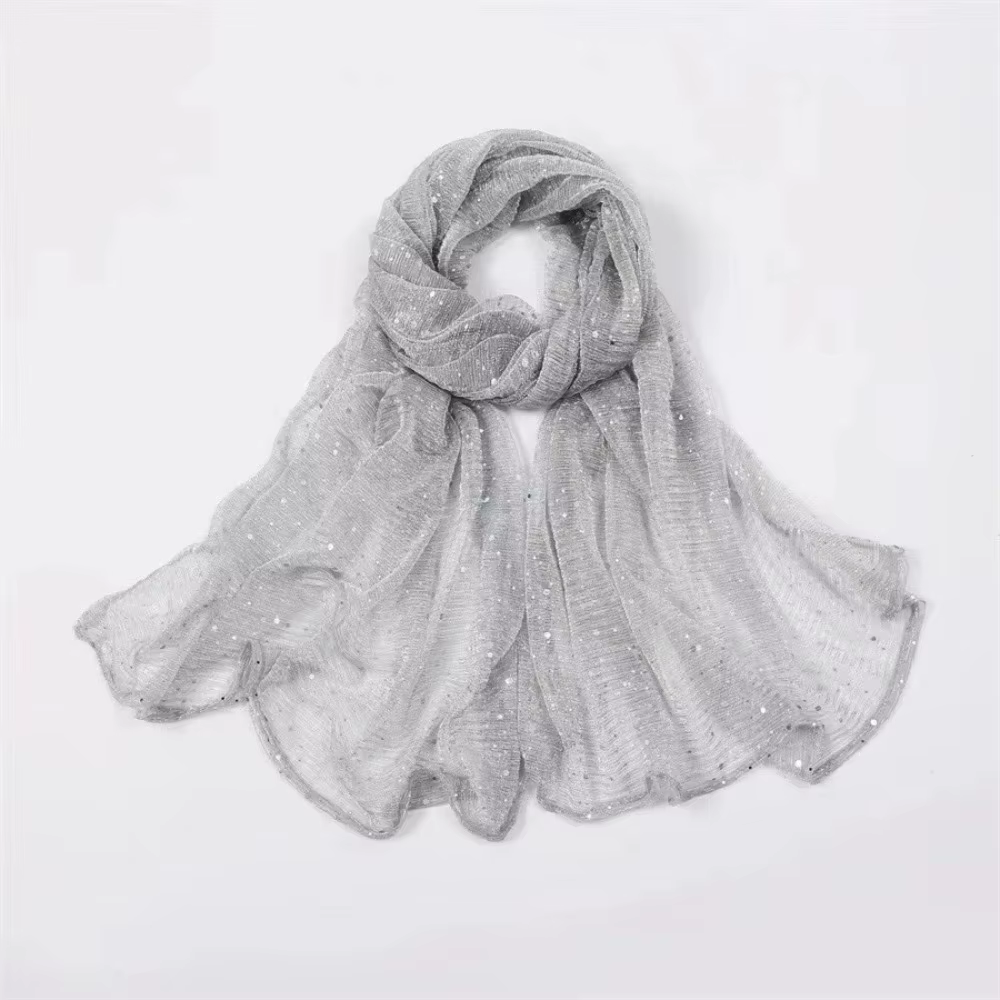 Élégant 155 × 70 cm écharpe à paillettes mince Transparent respirant Hijab léger scintillant paillet