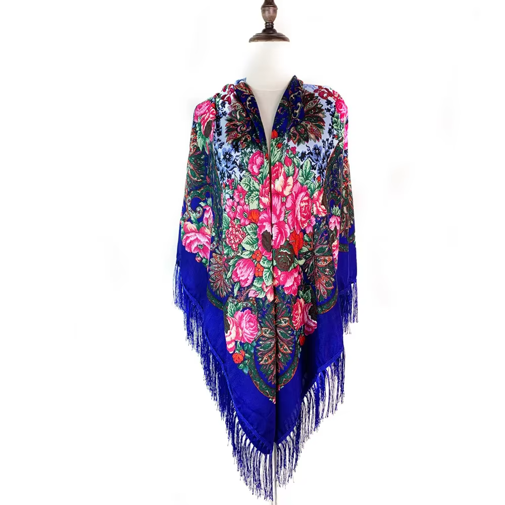 Foulard Carré Russe de Luxe à Imprimé Floral pour Femme, Châle Traditionnel 21 ème Ethnique, Bandana