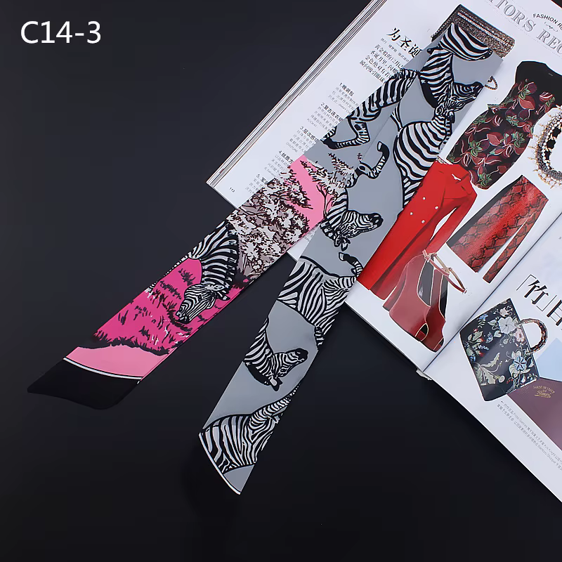 Foulard en soie avec ruban sergé pour femmes, polyvalent, zèbre, petit foulard décoratif en soie, po