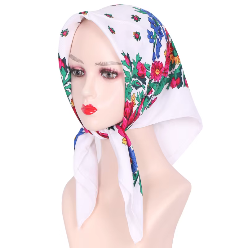 Foulard Carré Rétro à Imprimé Floral pour Femme, Bandana Musulman, Sauna, 70x70cm