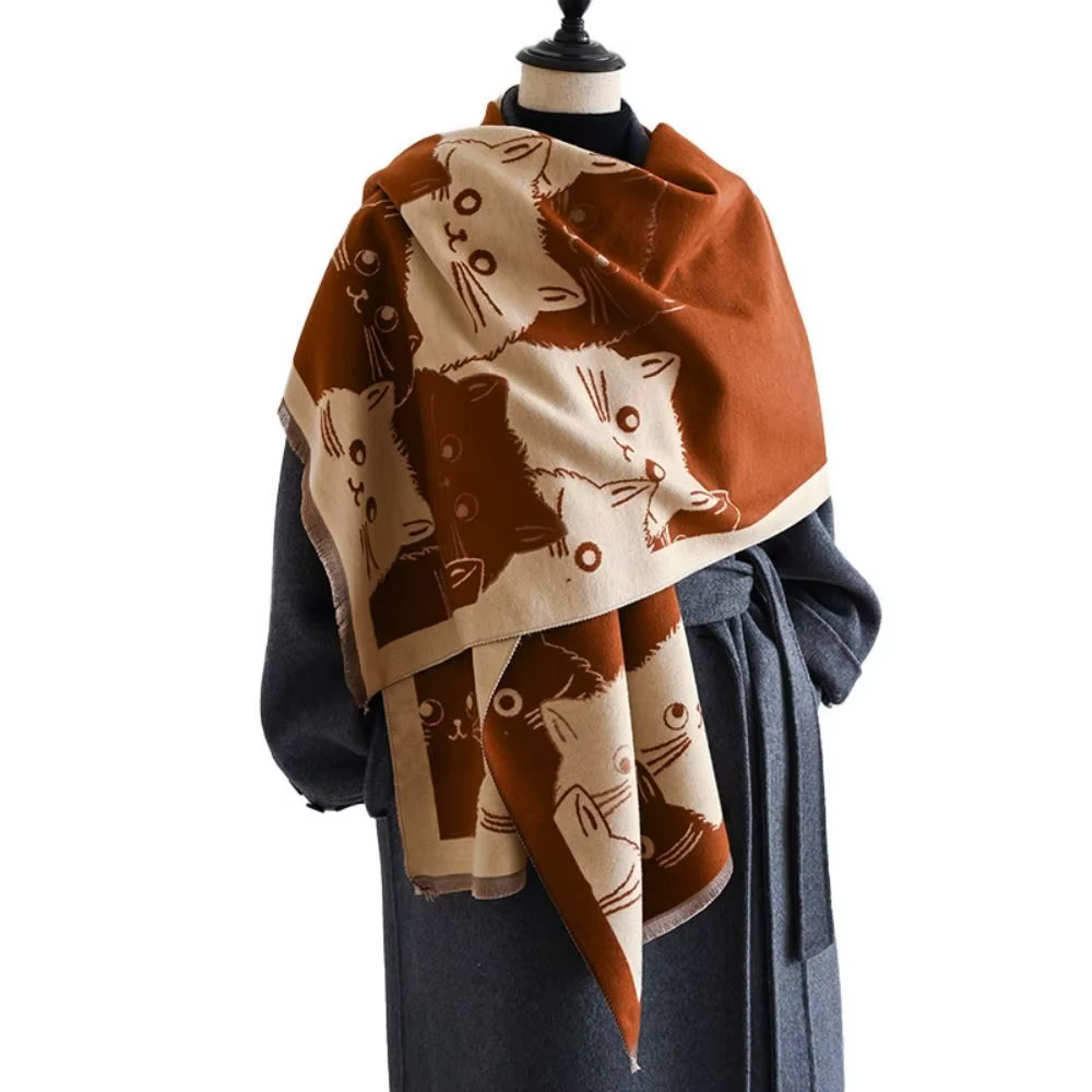Écharpe en Imitation cachemire chat mignon, épaisse et chaude, Pashmina résistant au froid, motif Ja
