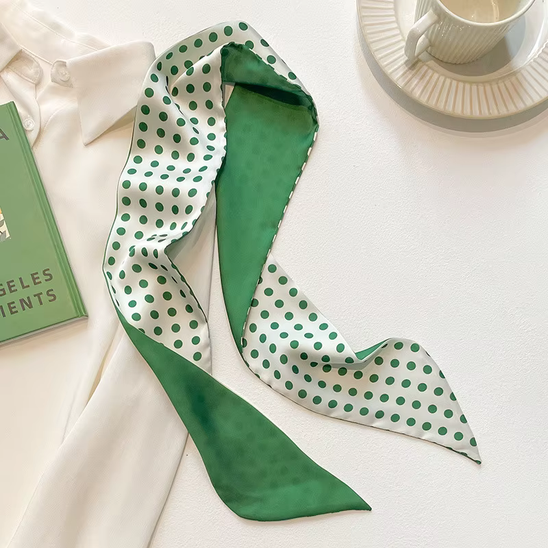 Écharpe longue et fine en satin vert pour femme, bandeau fin, foulard, ruban décoratif pour sac, acc