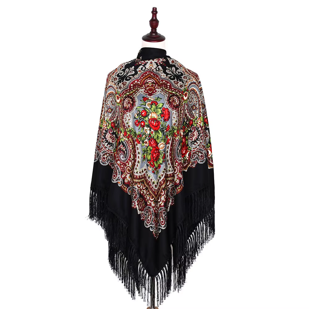 Foulard Russe de Luxe à Imprimé Floral pour Femme, Châle Bandana Carré, 21ème à Franges, Mouchoir, 1