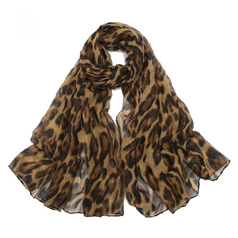 Écharpe légère à imprimé léopard pour femme, couvre-chef tendance, hijab, châle en voile de coton po